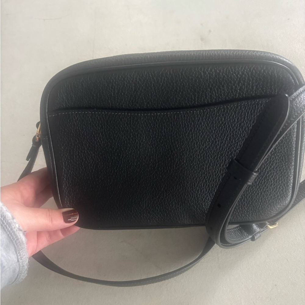 COACH Black Pebbled Leather Crossbody Camera Bag with Gold Logo - Picture 2 of 3